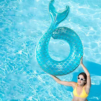 Басейн плува | Украсена с пайети Русалочий водна надуваем плаващ хамак | Фланец дизайн, Дебели PVC Надуваема Рибя опашка, пръстен-гаф